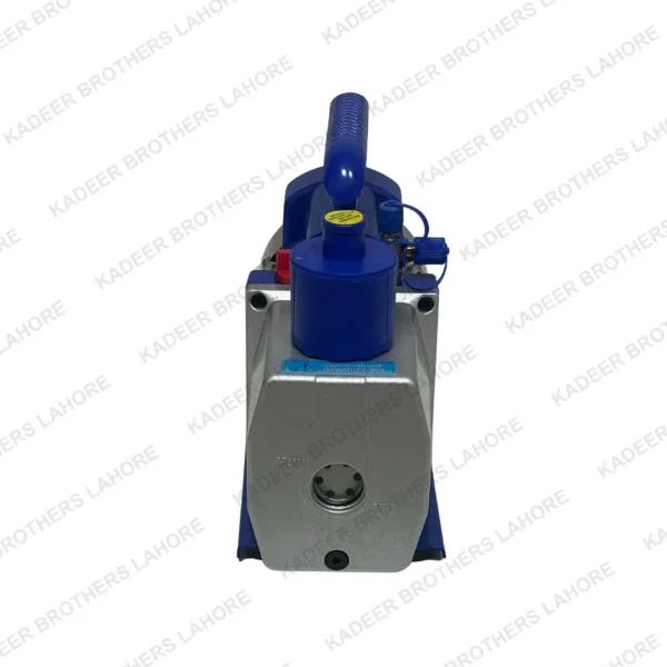 2 stage vacuum pump showcasing its motor, handle, and control dial, designed for efficient vacuum applications in laboratory and industrial settings.