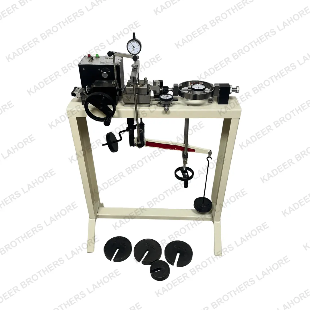 A compact view of the motorized direct shear apparatus, featuring a shear box, control panel, and loading weights, designed for performing precise soil shear strength tests in laboratory environments.