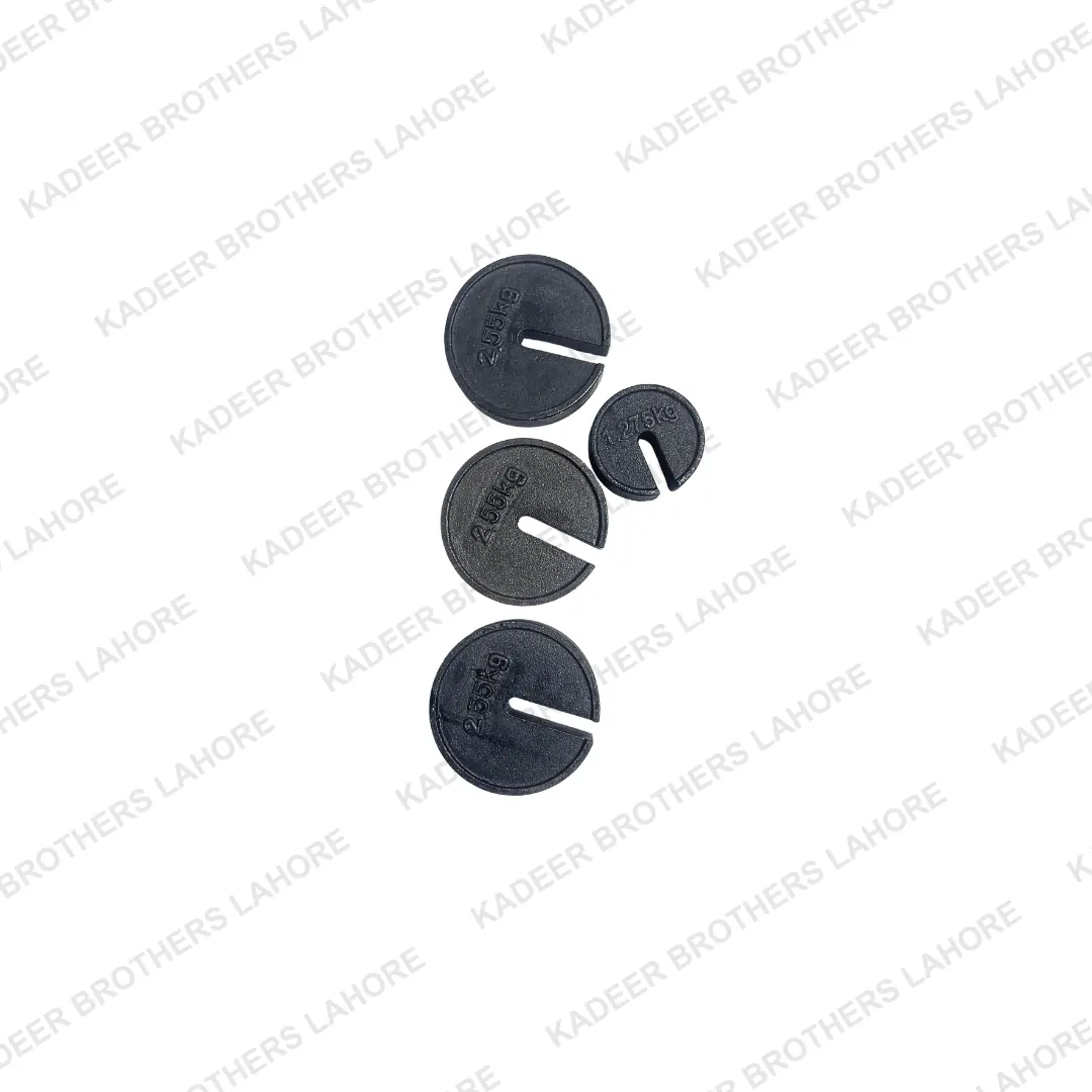 A set of calibration weights designed for use with the motorized direct shear apparatus, featuring various sizes with slotted designs for precise weight adjustment during soil shear tests.